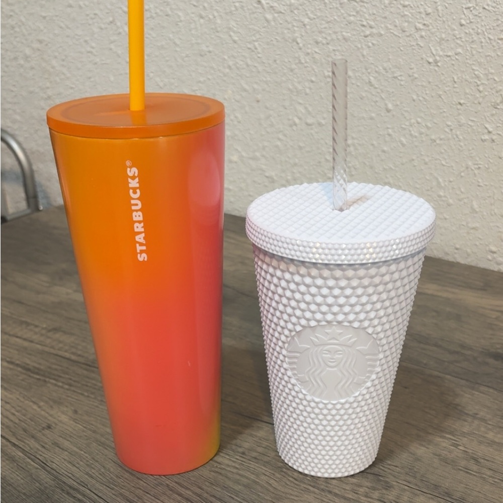 Starbucks Orange Gradient and White Textured Tumbler Set